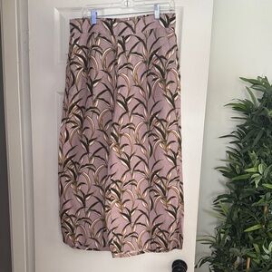 Tahari 100% Linen Leaf Print Wide Leg Crop Pants SzL